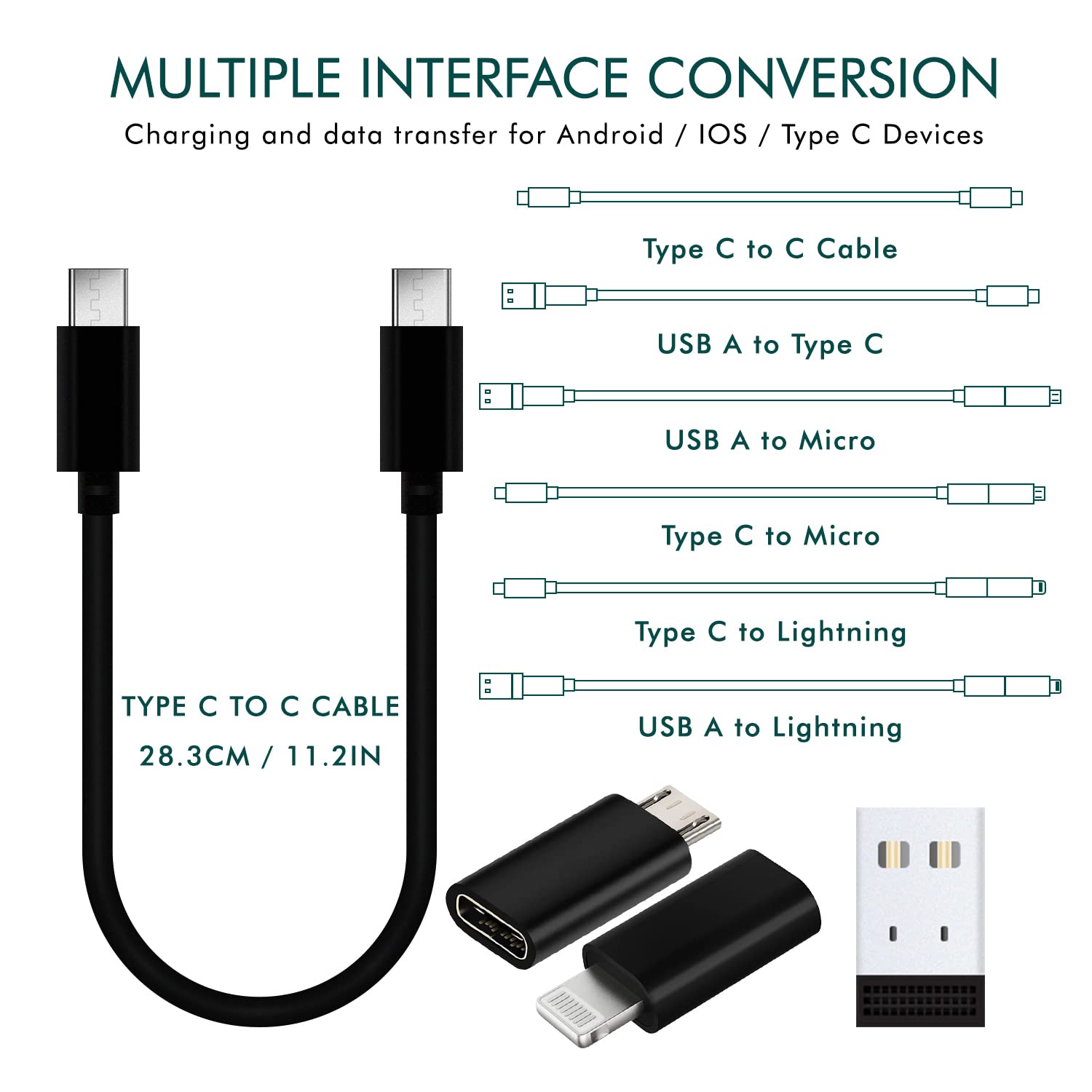 All In One 60W USB Fast Charging Travel Cable Set Type C, Lightening and Micro USB Port Inbuilt Mobile Stand Compatible with iPhone, iPad,Samsung,OnePlus, Mi,Oppo,Vivo,iQOO (All in 1, Black)