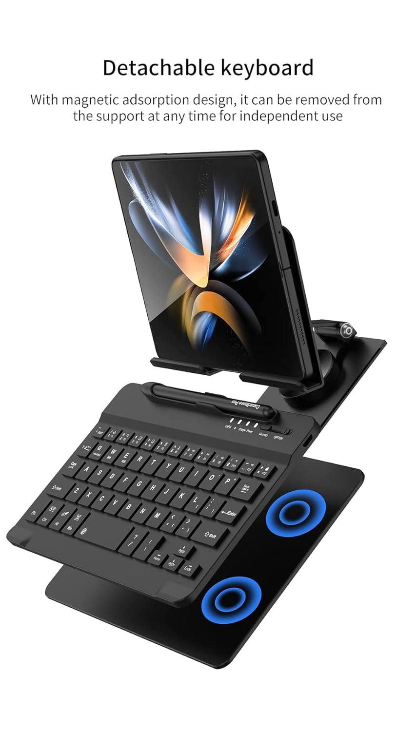 MUXQMOR Bluetooth Keyboard and Mouse for Samsung Galaxy Z Fold 4/3/2/1, Portable Magnetic Wireless Keyboard with Foldable Phone Stand & Pen Holder