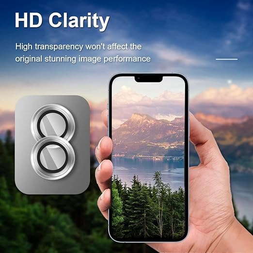 iPhone 14/14 Plus -9H Hardness HD Tempered Camera Protector Glass, Screen Protector High Definition Anti-Scratch Full Coverage Camera Metal Ring Set- 3