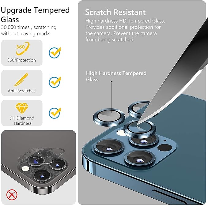 iPhone 14/14 Plus -9H Hardness HD Tempered Camera Protector Glass, Screen Protector High Definition Anti-Scratch Full Coverage Camera Metal Ring Set- 3