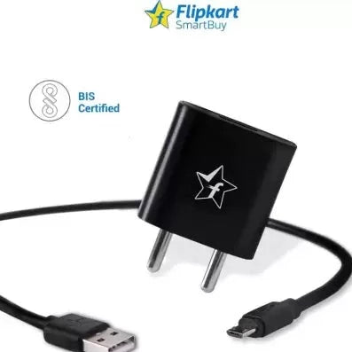 Flipkart SmartBuy 2A Fast Charger with Charge & Sync USB Cable - EC112M (Black, USB to Micro USB & USB to Type C both Cables Included)