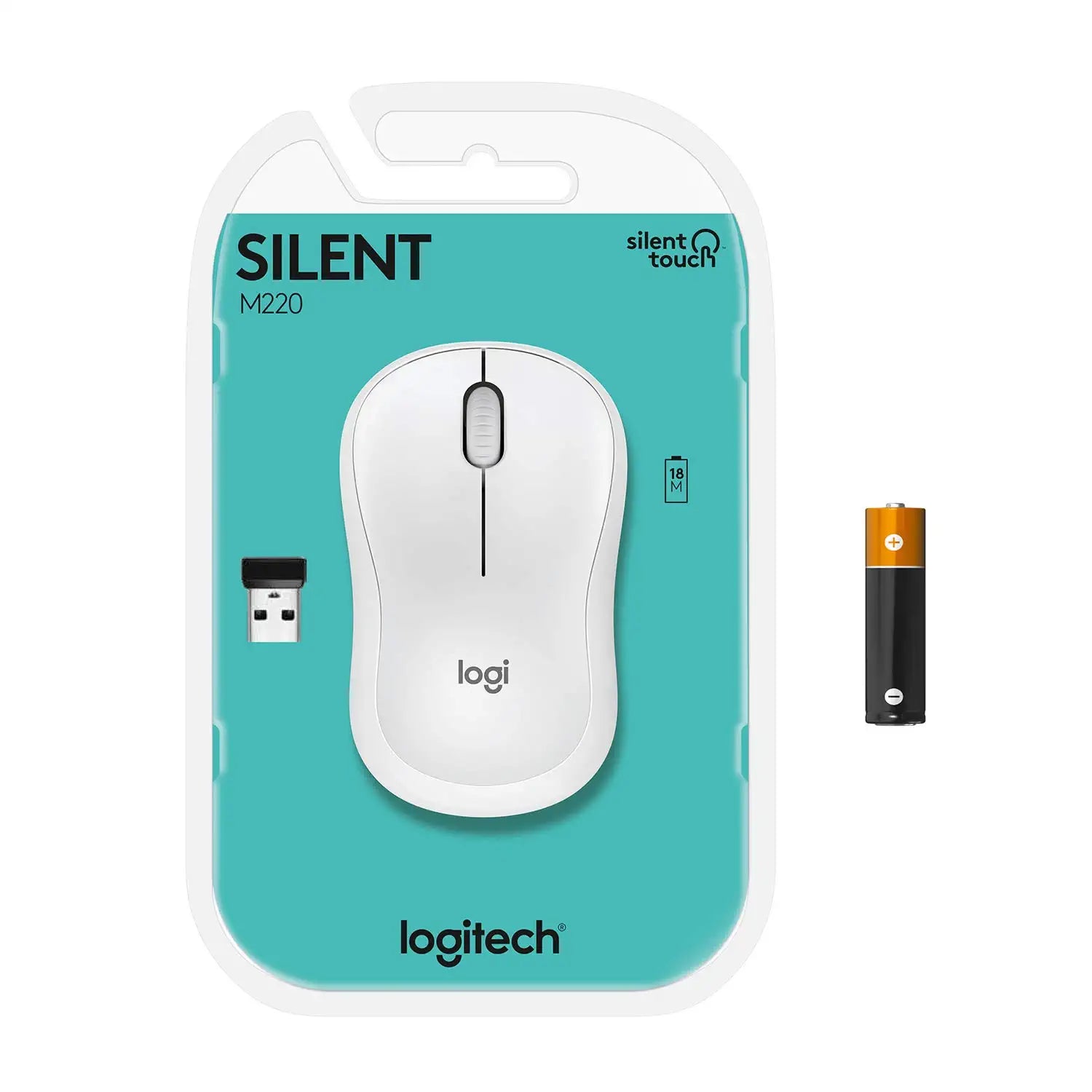 Logitech M221 Wireless Mouse, Silent Buttons, 2.4 GHz with USB Mini Receiver, 1000 DPI Optical Tracking, 18-Month Battery Life, Ambidextrous  - White