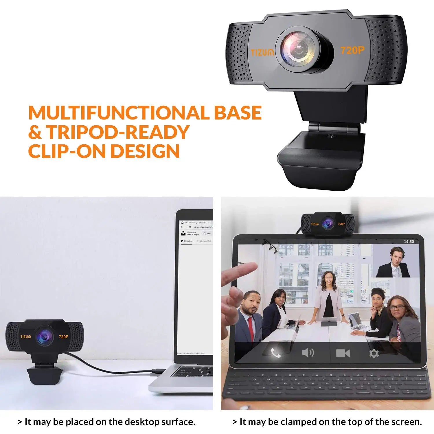 Tizum ZW79- HD 720p Webcam, Widescreen Viewing Angle, Auto Light Correction, Noise-Reducing Mic, for Skype, FaceTime..