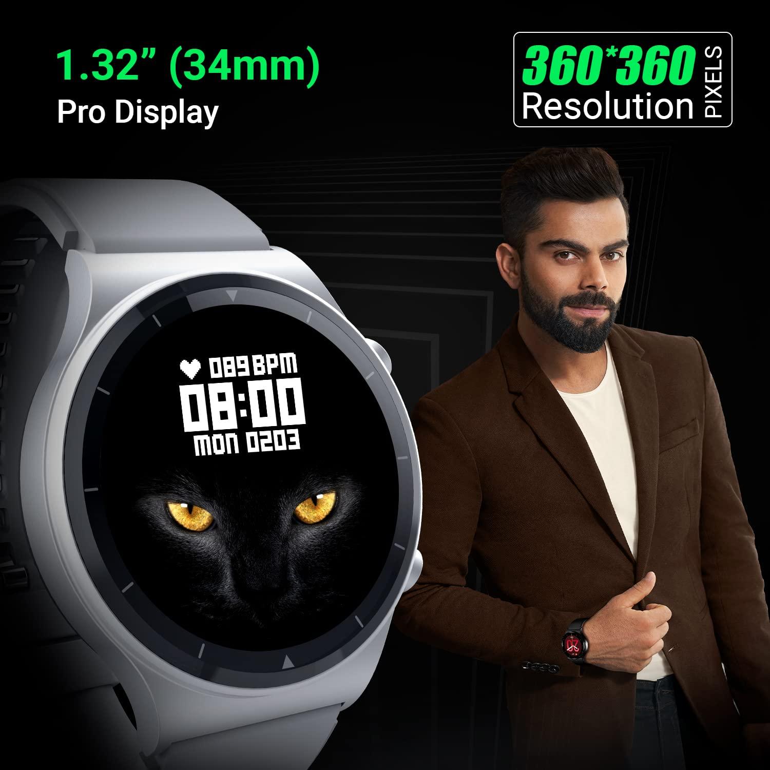 Fire-Boltt 360 Pro Bluetooth Calling, Local Music and TWS Pairing, 360*360 PRO Display Smart Watch with Rolling UI & Dual Button Technology, Spo2, Heart Rate - Silver, Large (BSW017) - A - onBeli
