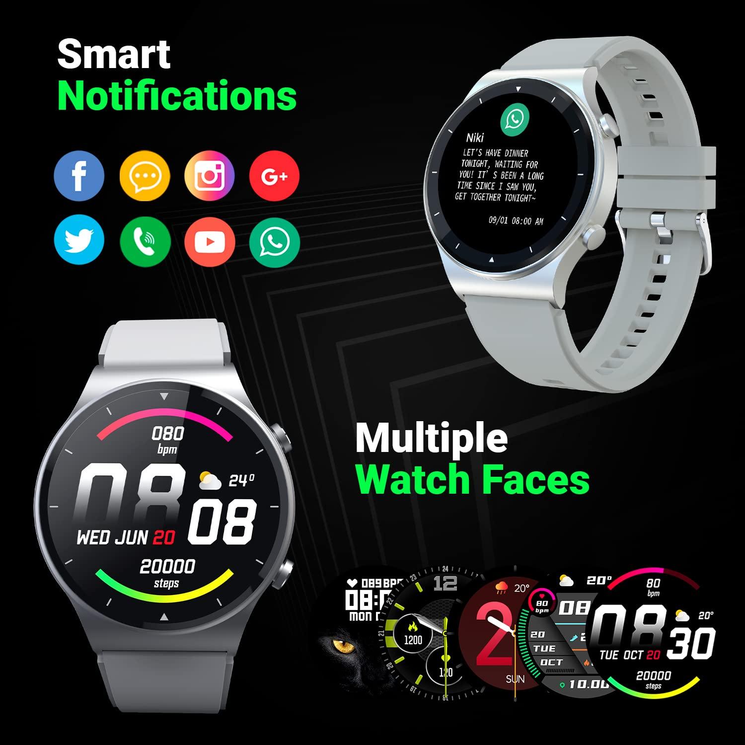 Fire-Boltt 360 Pro Bluetooth Calling, Local Music and TWS Pairing, 360*360 PRO Display Smart Watch with Rolling UI & Dual Button Technology, Spo2, Heart Rate - Silver, Large (BSW017) - A - onBeli