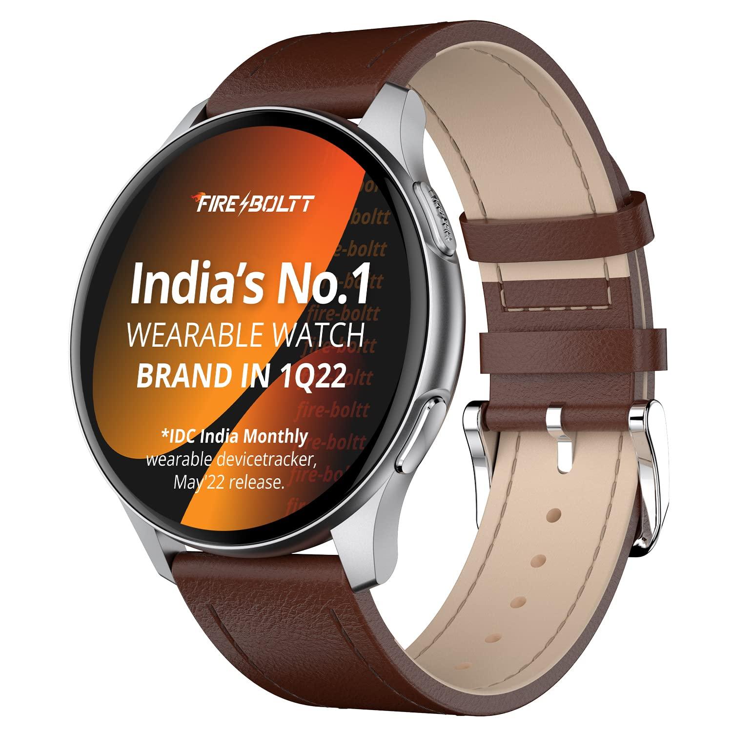 Fire-Boltt INVINCIBLE 1.39" AMOLED Bluetooth Calling ALWAYS ON, 100 Sports Modes, 100 Inbuilt Faces & 8GB (Brown Silver)