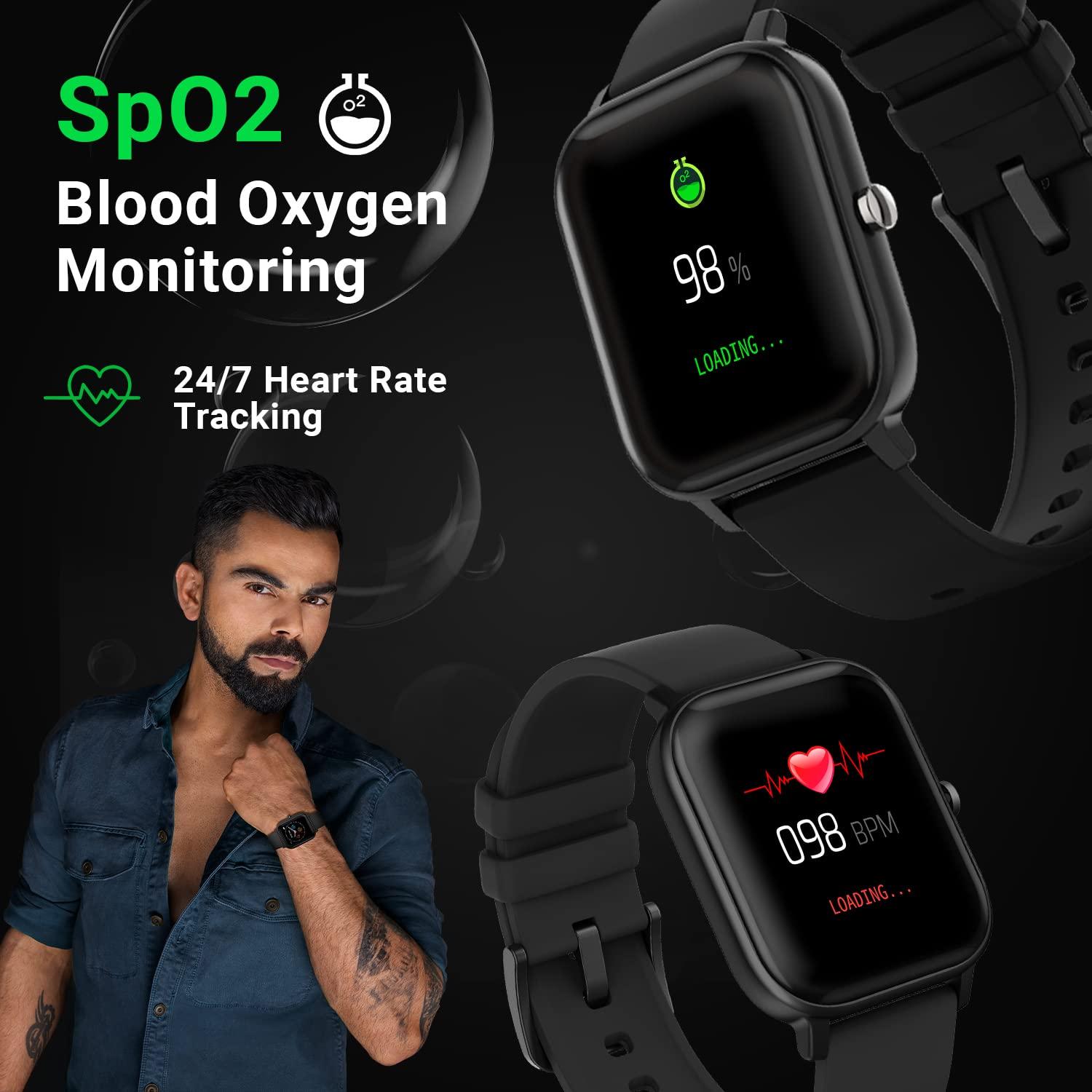 Fire-Boltt SpO2 Full Touch 1.4 inch Smart Watch 400 Nits Peak Brightness Metal Body 8 Days Battery Life with 24*7 Heart Rate monitoring IPX7 with Blood Oxygen, Fitness, Sports & Sleep Tracking (Black) - A - onBeli