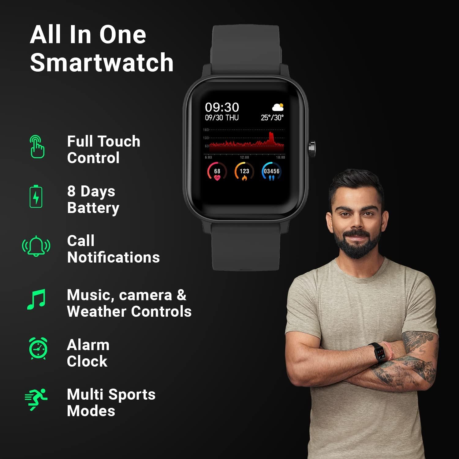 Fire-Boltt SpO2 Full Touch 1.4 inch Smart Watch 400 Nits Peak Brightness Metal Body 8 Days Battery Life with 24*7 Heart Rate monitoring IPX7 with Blood Oxygen, Fitness, Sports & Sleep Tracking (Black) - A - onBeli