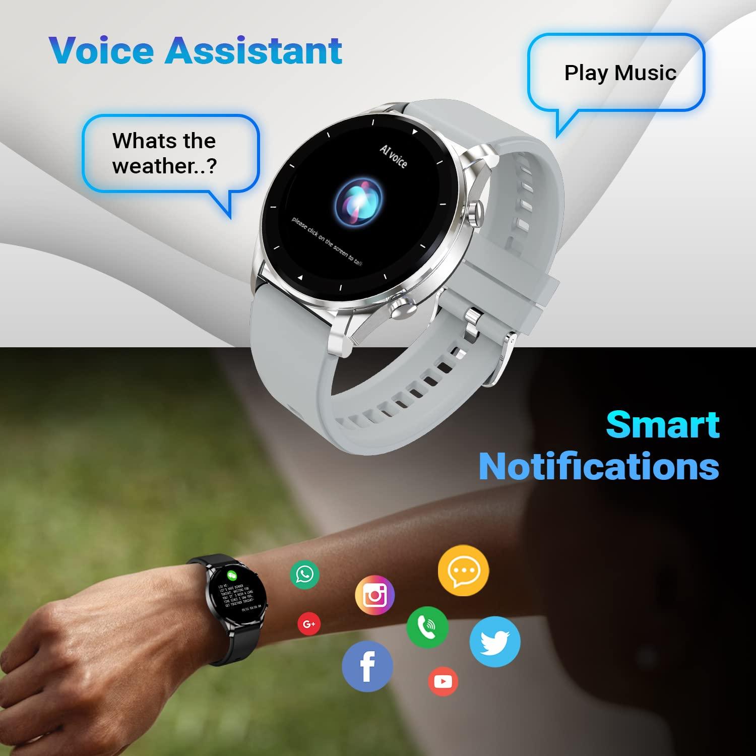 Fire-Boltt Thunder Bluetooth Calling Full Touch 1.32inch Amoled LCD Smartwatch with SpO2, Heart Rate & Sleep Monitoring, 30 Sports Modes Silver - onBeli