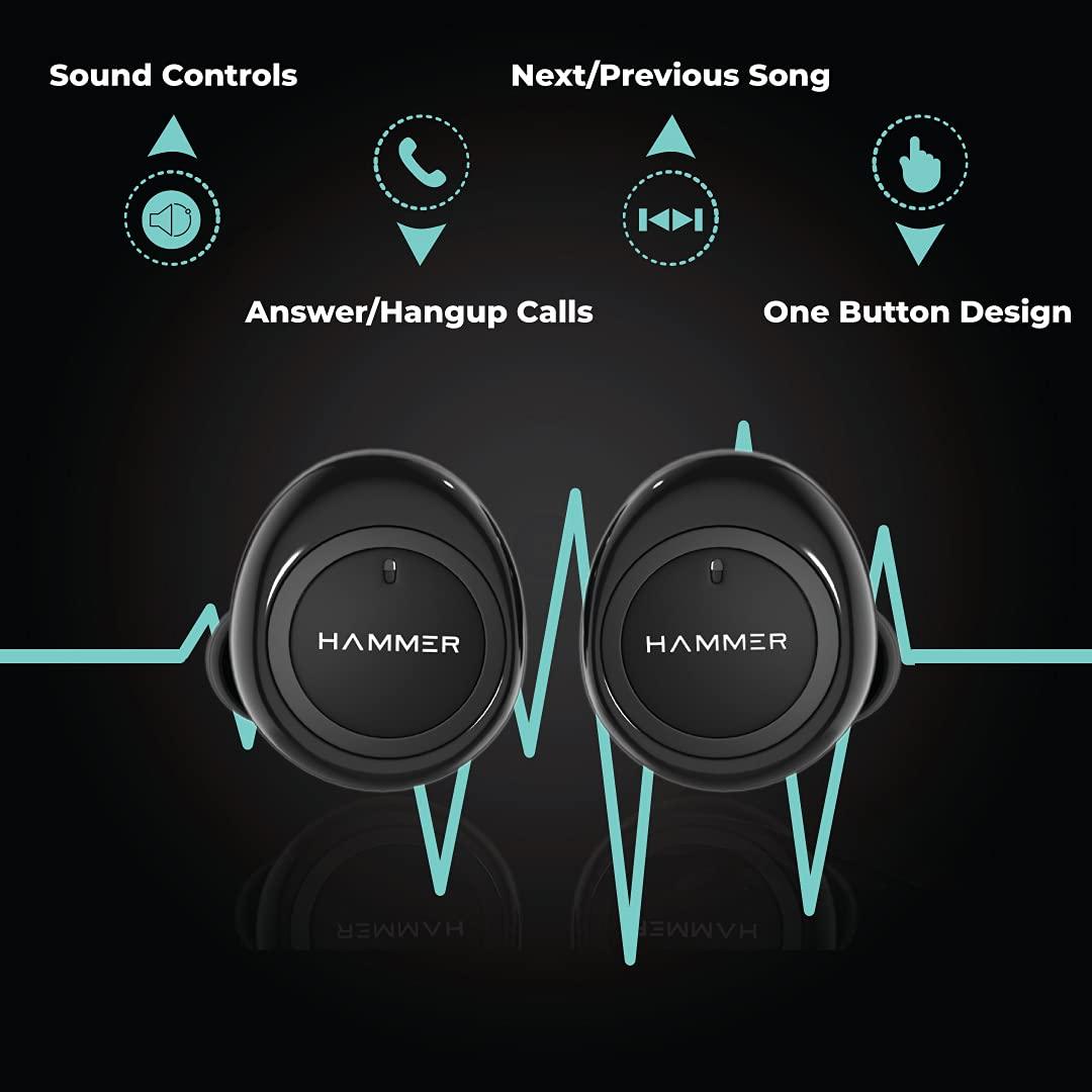 Hammer Airflow in Ear True Wireless Earbuds with Mic,Bluetooth 5.0, 3-4 Hours, 10m Range