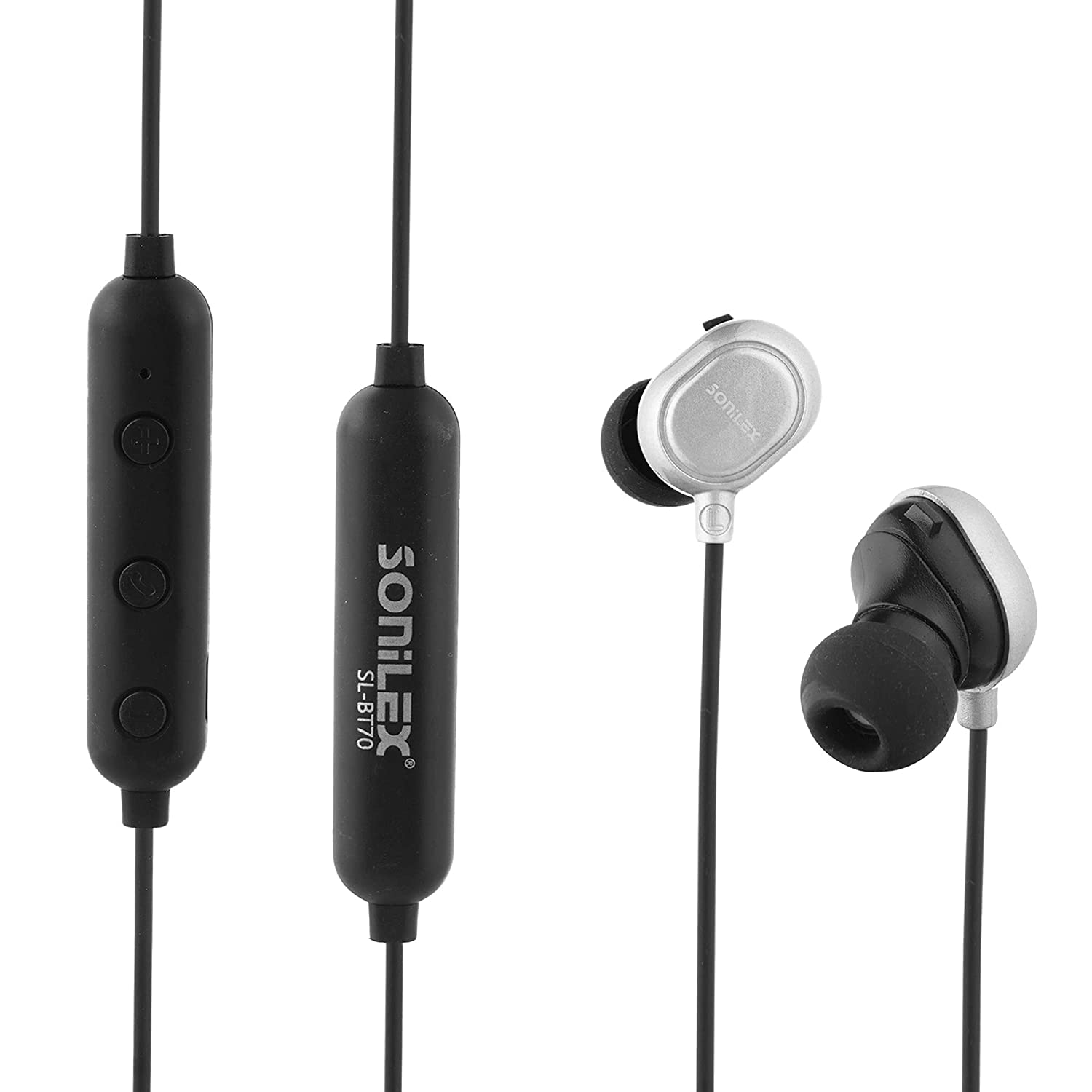 Sonilex BT70 Bluetooth 5.0 Wireless Earphones Bluetooth Headphone, Magnetic, A2DP with Mic (Silver) (SL-BT-70-SILVER)