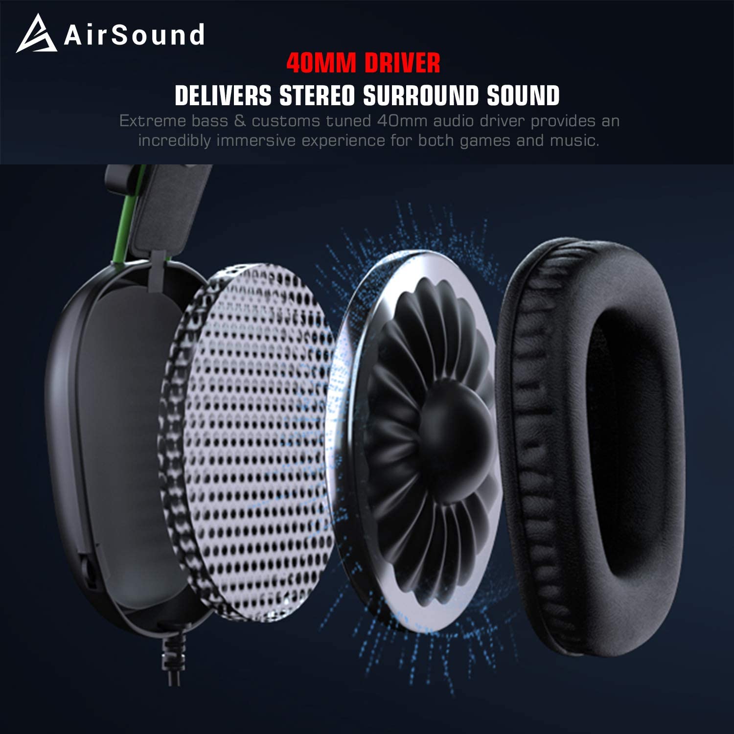 AirSound Alpha-7 Stereo Gaming Headset for Noise Cancelling Over-Ear Headphones with Mic, Neon LED, Bass Surround, Soft Memory Earmuffs for All Laptop