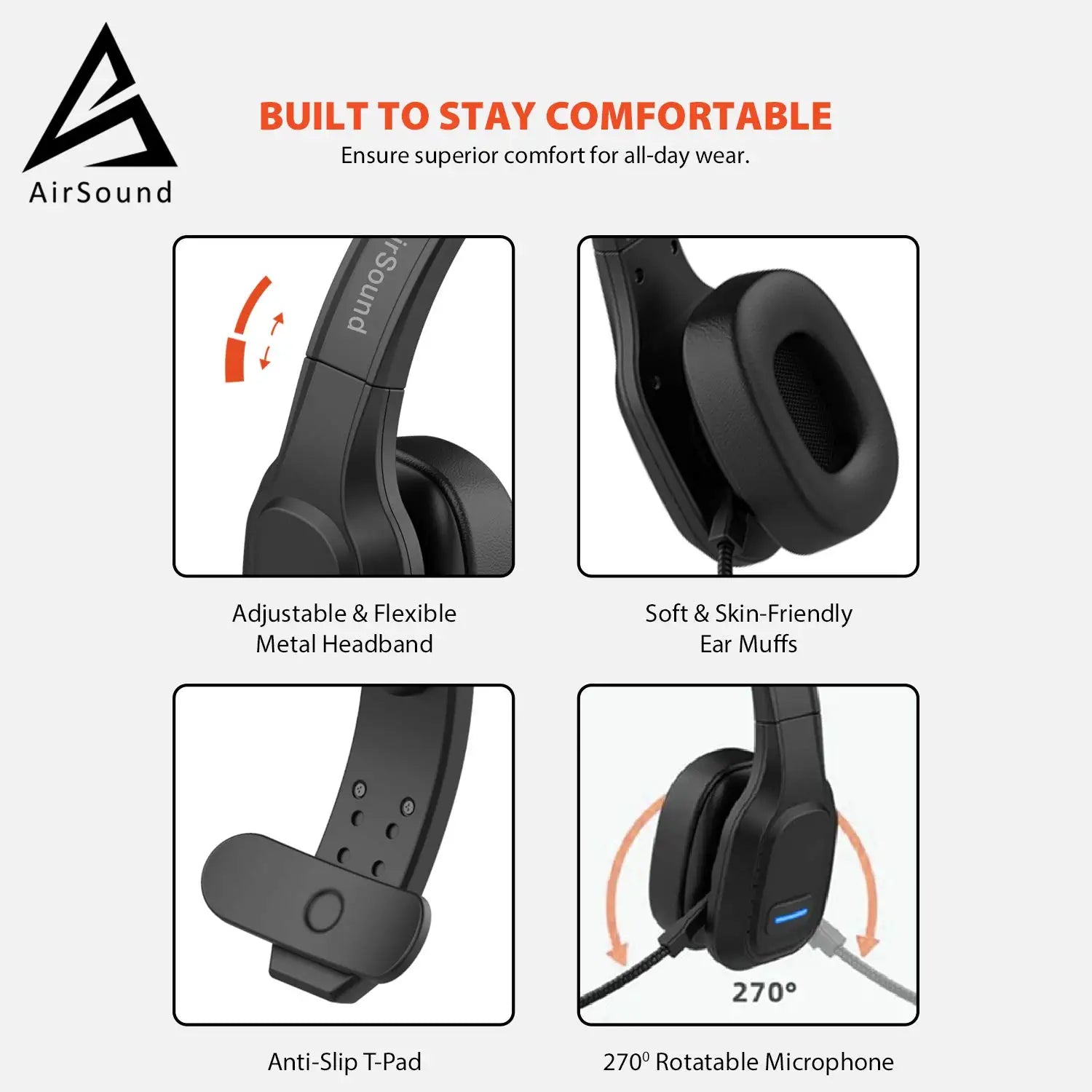 AirSound M100 Pro Bluetooth Wireless Headset | Flexible Microphone, for Conference Calls, 32 Hr Talk Time, CVC 8.0 Noise-Cancelling On-Ear