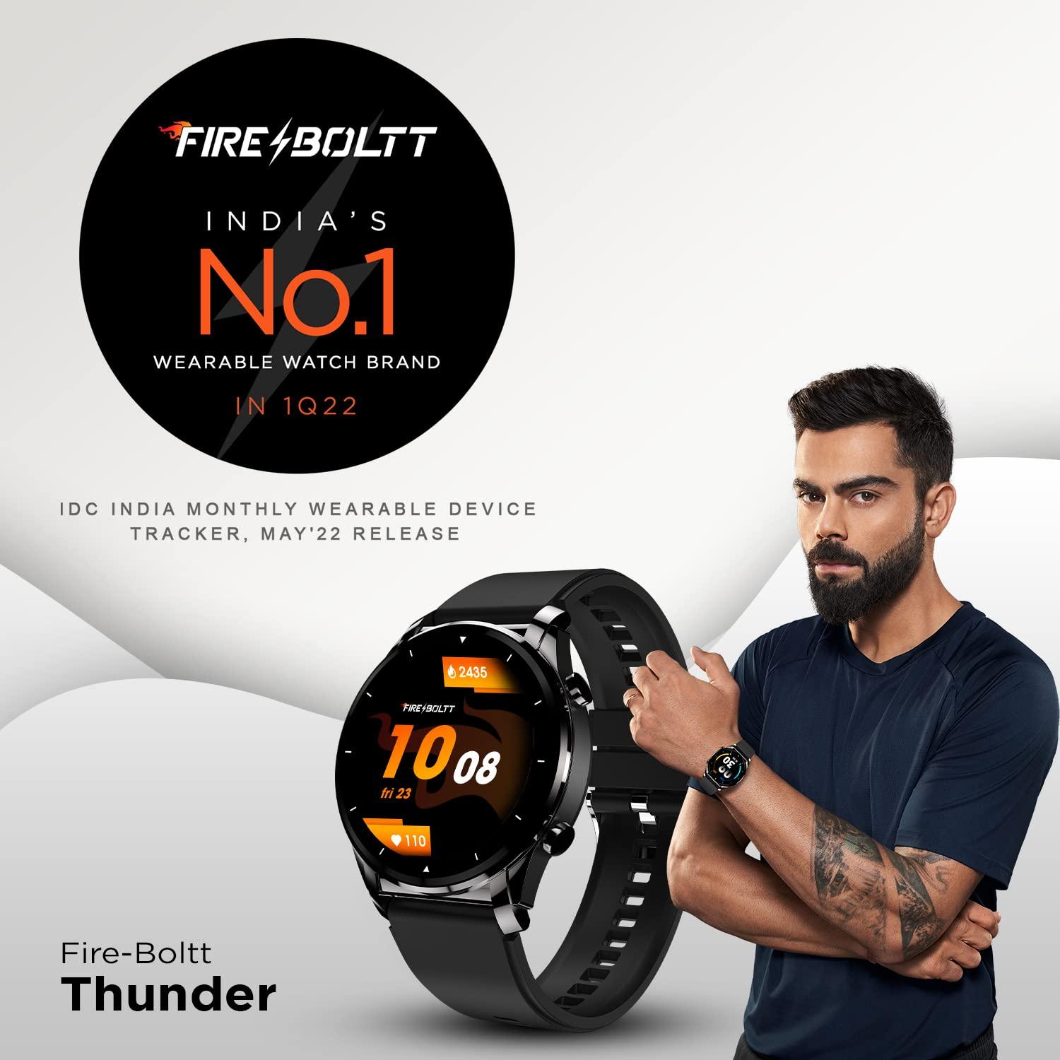 Fire-Boltt Thunder Bluetooth Calling Full Touch 1.32inch Amoled LCD Smartwatch with SpO2, Heart Rate & Sleep Monitoring, 30 Sports Modes, Black - onBeli